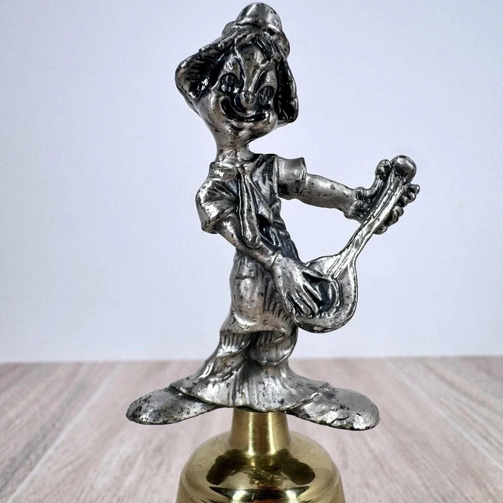 Vintage Jester Musician Hand Bell‎ Brass Silver Tone Cast Metal Taiwan ROC
